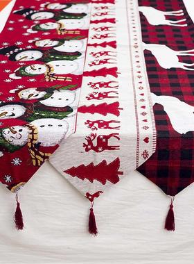 Christmas Linen Table Runner with Tassel Non-slip Antifoulin