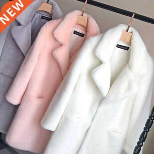 Women Mink Faux Fur Coat Solid Female Turn Down Collar Winte