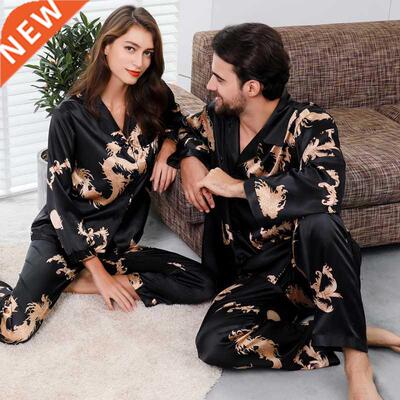 Lovers Spring Pajamas Couples Unisex Silk Sleepwear Soft Pyj