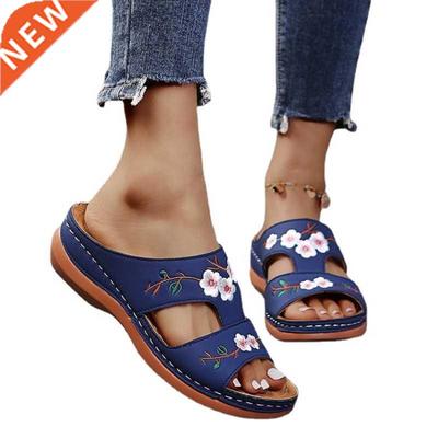 Women Casual Sandals Comfortable Soft Slippers Embroider F