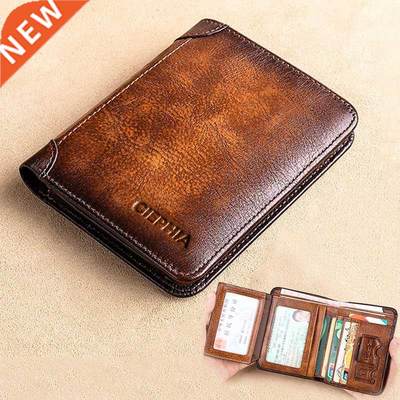 New Genuine Leather Rfid Wallets for Men Vintage Thin Short