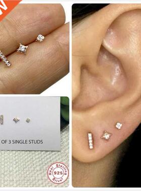 3Pcs/set Real 925 Silver Earrings For Women Small Zircon Ear