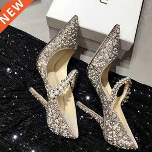 Luxury rand Women Rhinestone Pumps Pointed Toe Heel String
