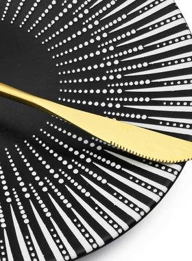 24Pcs Stainless Steel Dinnerware Set Kitchen Green Gold Cutl