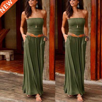 Tube Top Dress Womens Bandeau Holiday Off Shoulder Long Dres