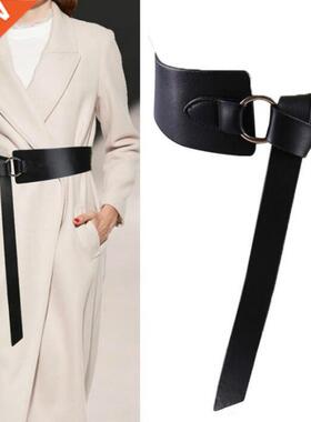 New Wide PU Leather Corset Belt Female Tie Obi Thin Red Blac