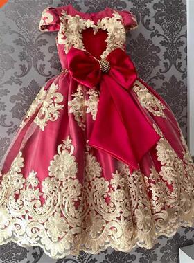Girls Lace flower Princess Dress Birthday Party Vestidos Kid
