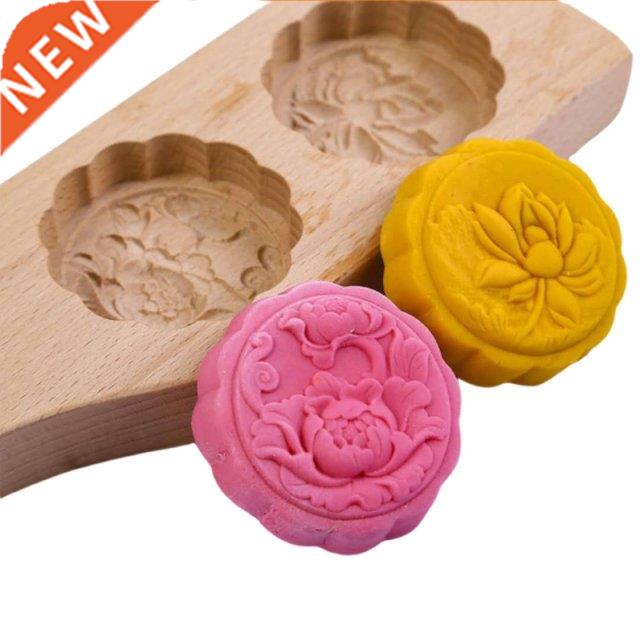 Carved Round Wooden Mould Baking Decoration Tools 3D LotusPa