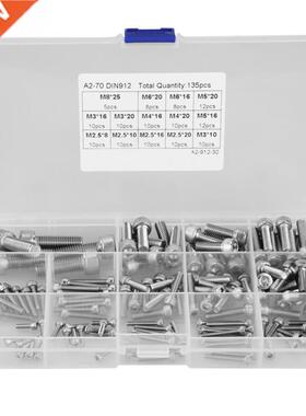 135pcs Silver M2.5 M3 M4 M5 M6 M8 304 Hex Socket Head Cap Sc