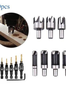10Pcs 1/4'' Hex Countersink Drill Bit Wood Plug Cutt