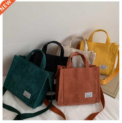 Women Corduroy Zipper Shoulder Bag Small Cotton Handbag Cas