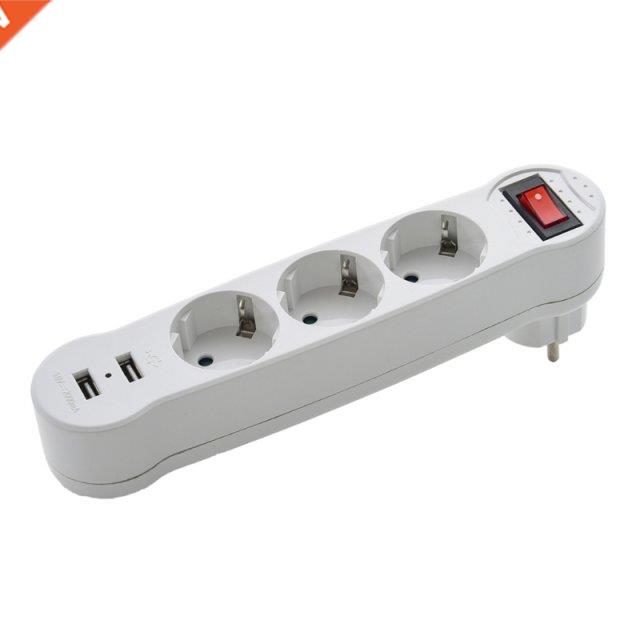 2022 New Dual USB Ports 1 to 3 Way EU Standard Power Adapter