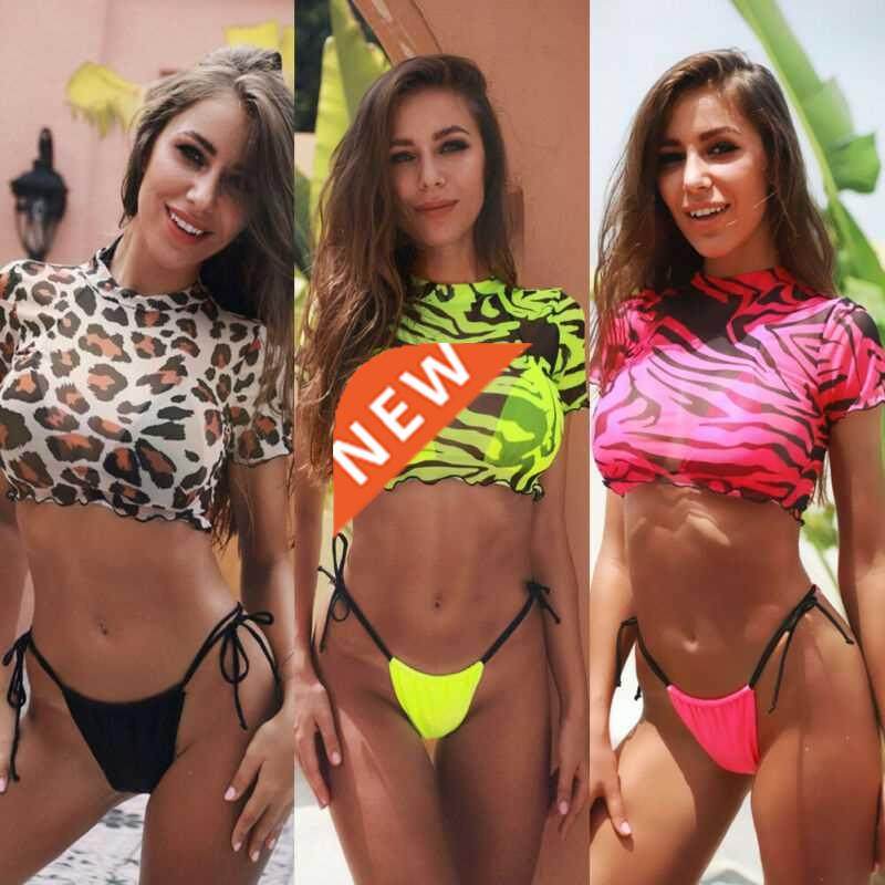 3PCS Women's Leopard Bikini Swimwear Swimsuit Bathing Beach