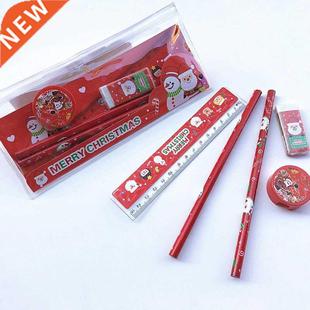 Christmas Stationery Set 5Pcs Ruler Cute Pencil Earser Pack