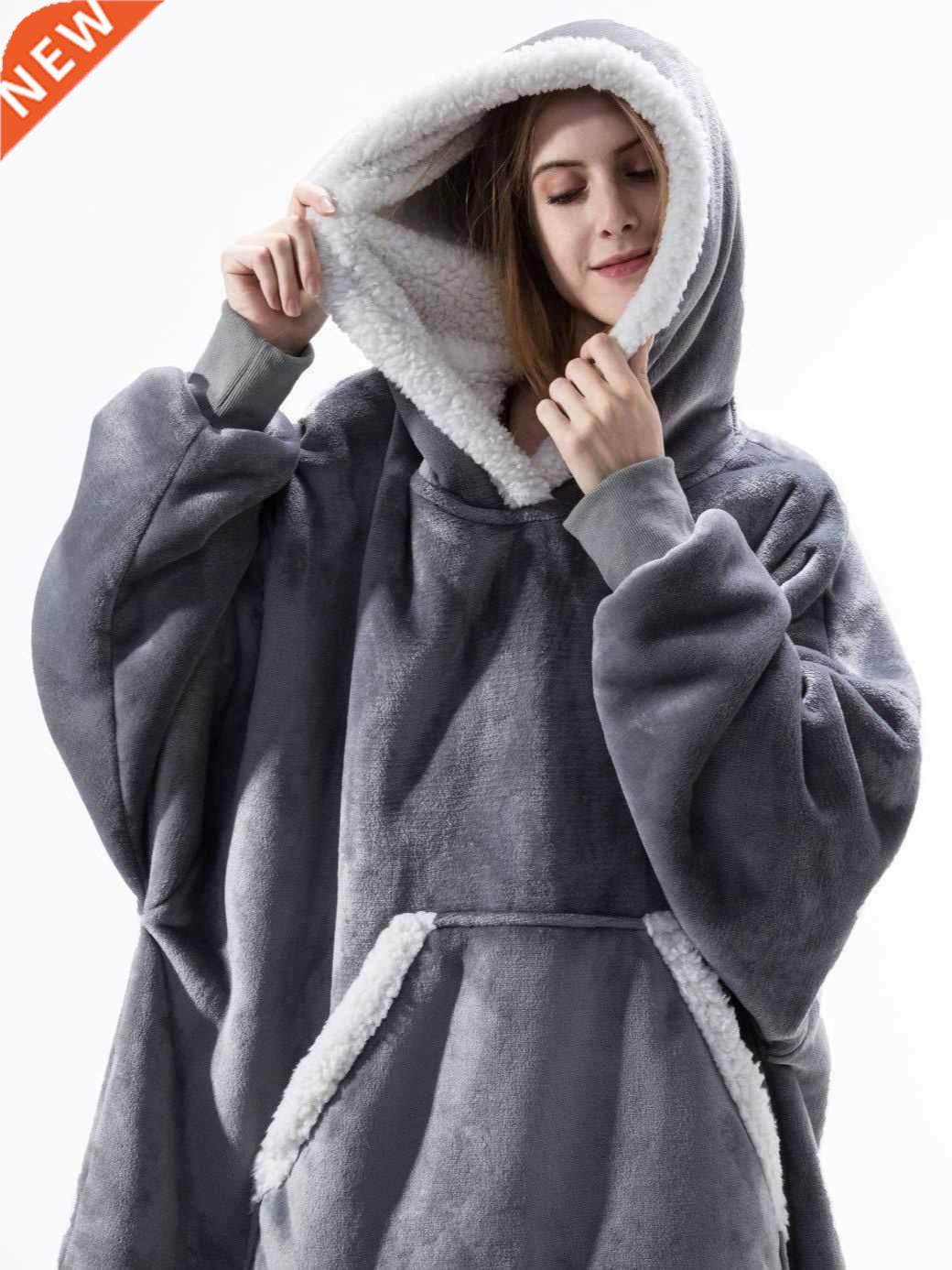 Oversized Hoodie Blanket With Sleeves Sweatshirt Plaid Winte