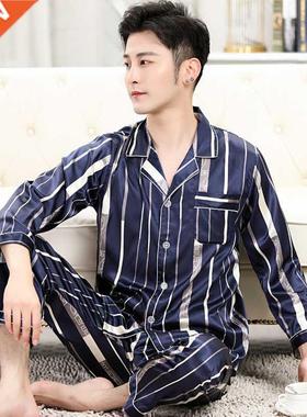 Pajamas men's spring and autumn thin ice silk pajamas men's