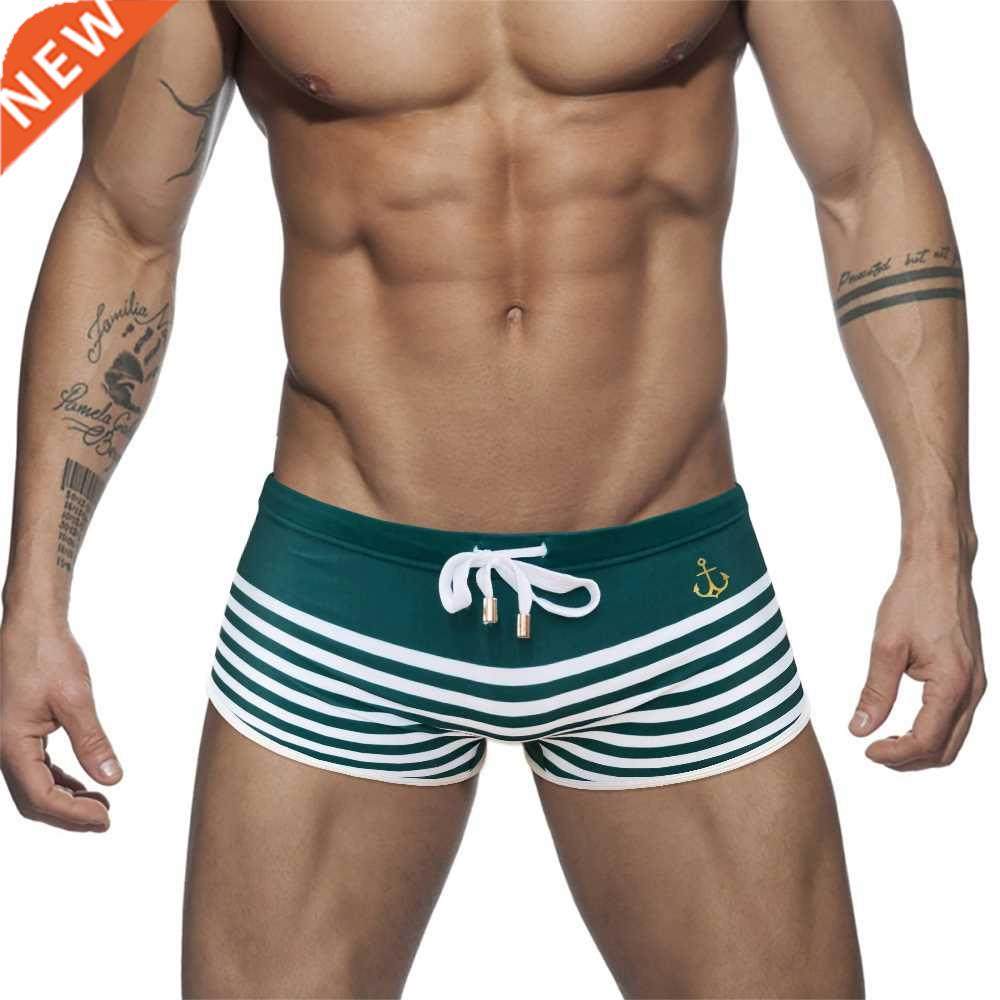 Summer Mens Striped Swimwear Nylon Quick Dry Swimming Trunks