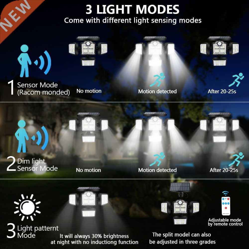 2000W 198 192 LED Solar Lights Outdoor Motion Sensor 4 Heads