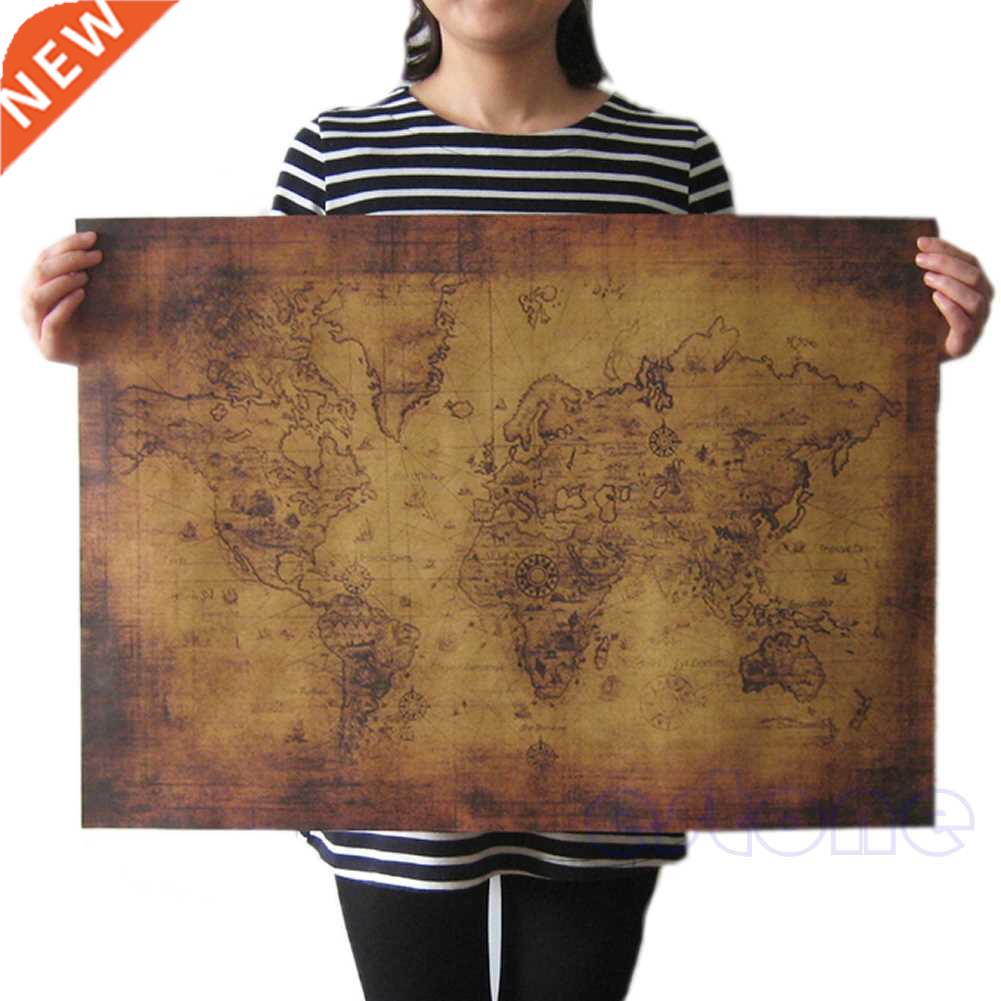 Large Vintage Style Retro Paper Poster Globe Old World Map G