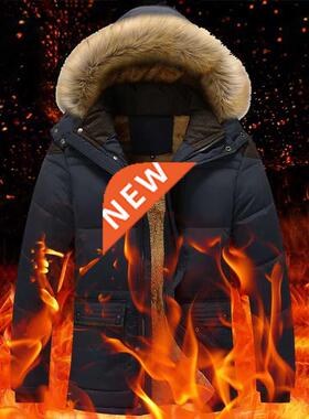 Winter Parkas Men Fur Collar Warm Thick Cotton Multi-pocket