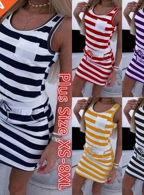 2020 New Casual Woen's Striped Pocket Dress Fashion O Neck