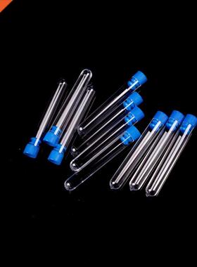 10pcs Plastic Test Tubes Rimless With Push Caps Lab Clear