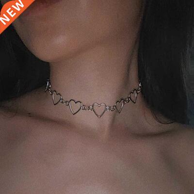 Hlow Korean Sweet Love Heart Choker Necklace Statement Gir