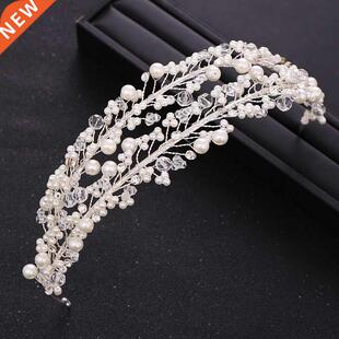 ndy White Pearl Crystal Bride Hair Accessories Wedding Crown
