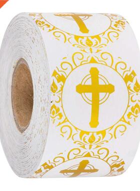 1 inch gilded round cross sticker religious Christian Prayer