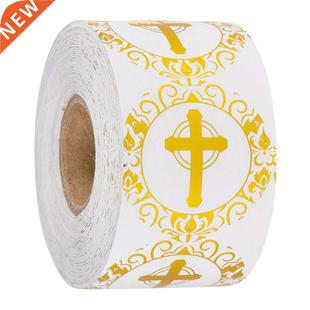 round cross sticker Christian gilded religious Prayer inch