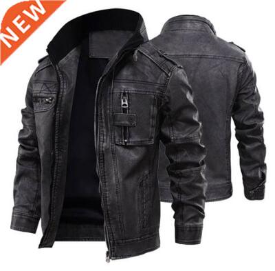Business Velvet Mens Leather Jackets Motorcycle Stand Collar
