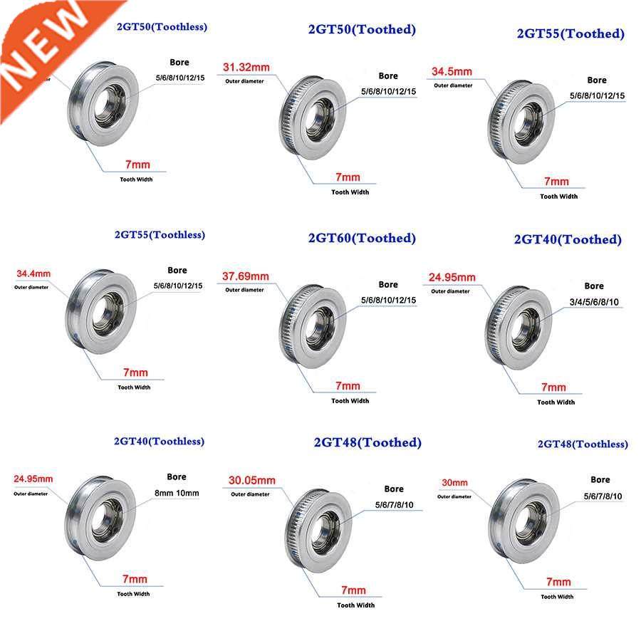 1Pcs 2GT 40 Tooth-60 Tooth Idler Timing Pulley Single Side B