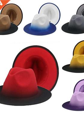 Fedora Hat Women Winter Felted Hats for Men Gradient Color B