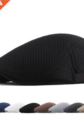 Spring Summer Men	s Beret Solid Color Hollow Mesh Cap
