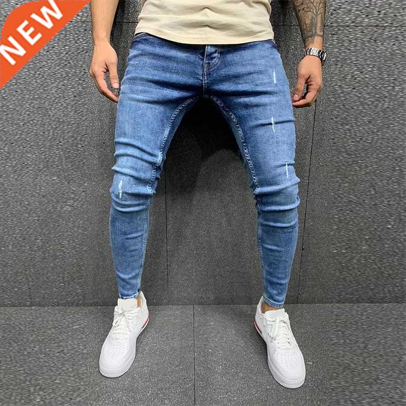 Mens Skinny Blue jeans Popular Scratch Slim Denim Pants Penc