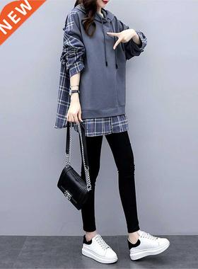 Women Casual Fake Two Piece Hoodies Sweatshirts Fashion Brit