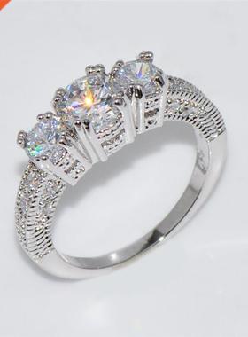 White Zircon Engagement Promise Ring Rainbow Cryal Multico