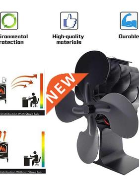 HOT Black Fireplace 4 Blades Heat Powered Stove Fan Log Wood
