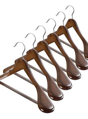 Wide Shoulder Wooden Hangers 6 Pack With Non Slip Pants Bar