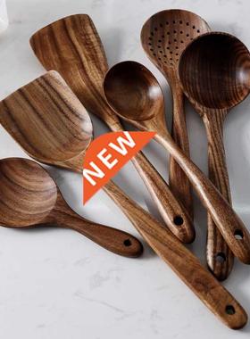 7pcs/set Teak Natural Wood Tableware Spoon Ladle Turner Rice