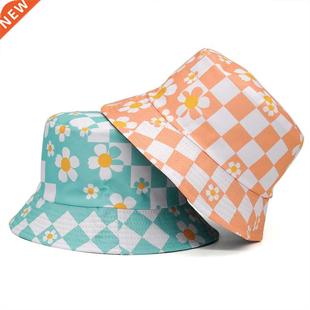Black Flo Bucket Summer Bob White Women Men Hats Check Plaid