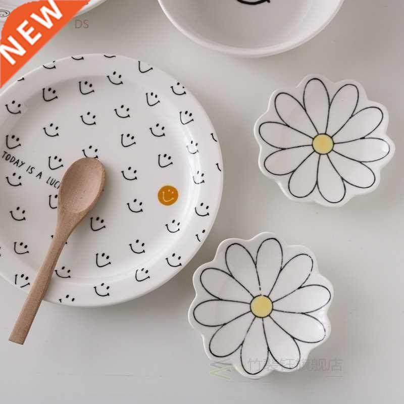 creative smiley face ceramic plate retro ins english letter