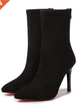 Women Sock Boots Pointed Toe Elastic High Slip On Heel Ankle