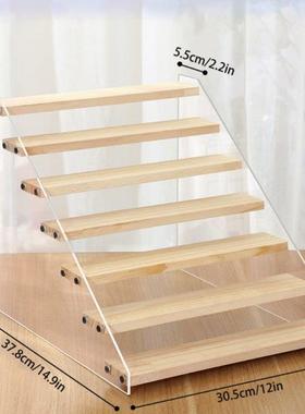 Multi-layer Clear Acrylic Layered Trapezoid Solid Wood Stora