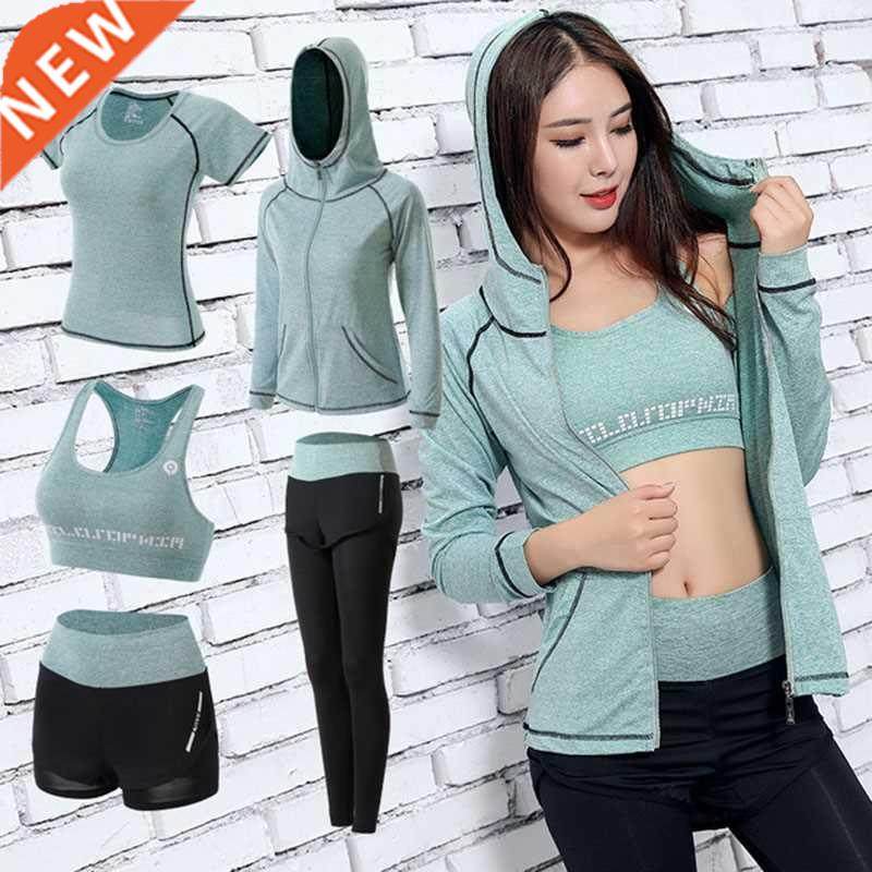 Gym Five 5 Piece Set Workout Clothes for Women Sports Bra an