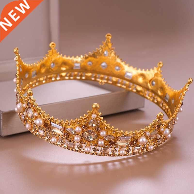 vintage gold royal crown round tiara bride head jewelry pear