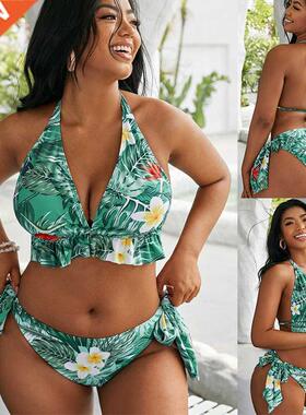Large Size Bikini Set Large Cup Swimwear Women Retro Halter