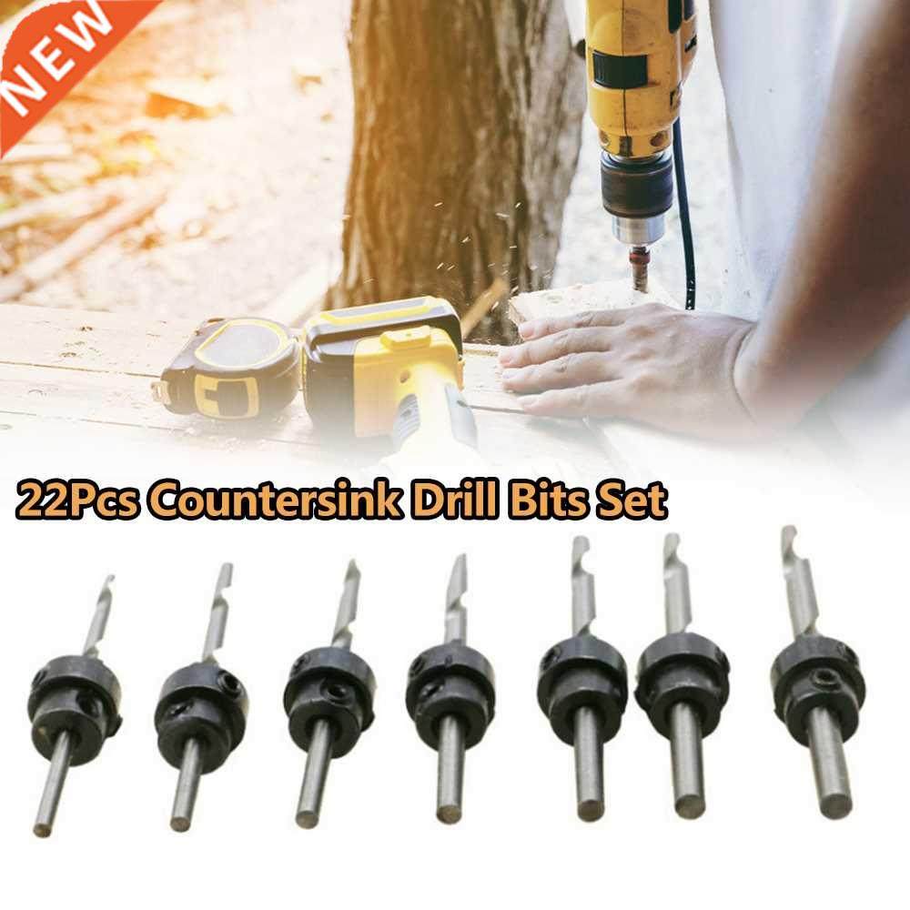 22Pcs Countersink Drill Bits with Wrench Set Adjustable Dept
