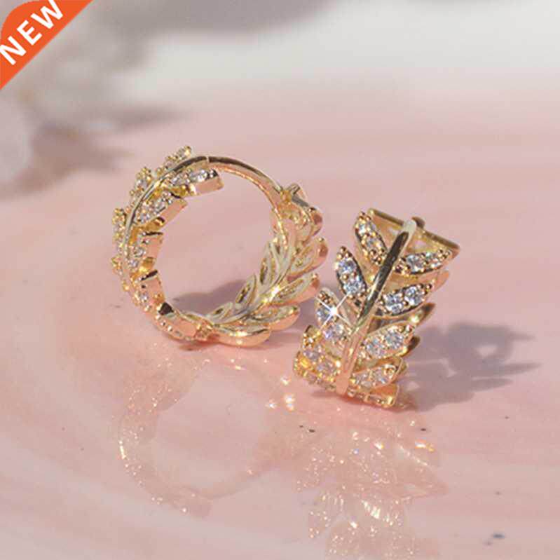 14k real gold plated fashion jewelry round crystal leaves ex