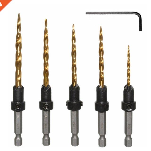5 Pcs High Speed Steel Woodworking Countersink Drill Bit Set